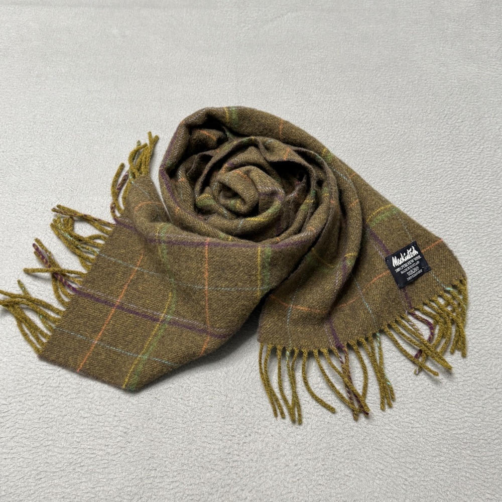 Mackintosh Scarf Olive Green Plaid 100% Wool Made in Scotland
